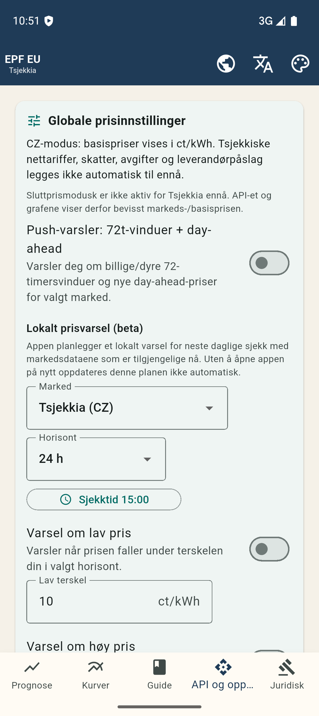 Still inn prisgrenser og kontrolltidspunkt direkte i appen.